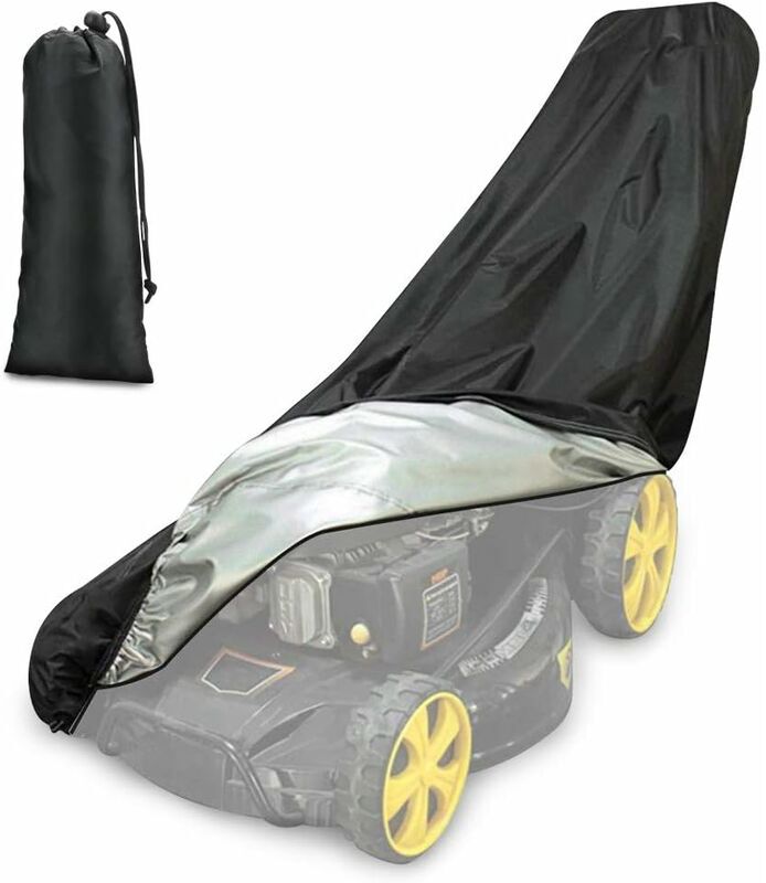 LANGRAY Lawn Mower Cover, Waterproof, Dustproof, Anti-UV, 190T with Drawstring and Outdoor / Indoor Storage Bag 188 x 99.1 x 63.5 cm