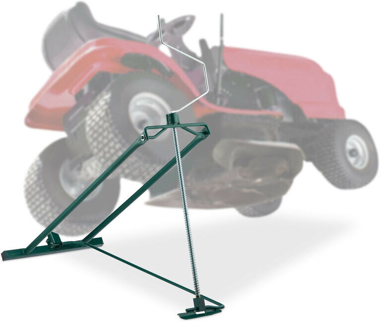 Lawn Mower Jack, 400kg, Maintenance Lifting Tool Ride-On Garden Tractor, Adjustable Tilt/Height, Steel, Green - Relaxdays