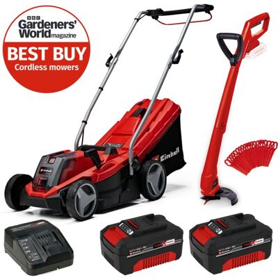 Einhell - ge-cm 18/33 18v Cordless Lawnmower 33cm Lawn Mower + Grass Trimmer 2x4ah Einhell - ge-cm 18/33 18v Cordless Lawnmower 33cm Lawn Mower + Grass Trimmer 2x4ah