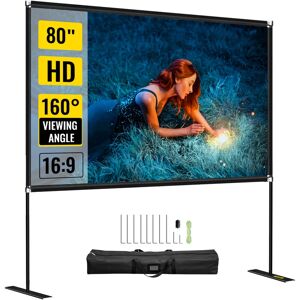 VEVOR Outdoor Movie Screen with Stand 80' Portable Movie Screen 16:9 hd Wide Angle Outdoor Projector Screen Easy Assembly Portable Projector Screen with