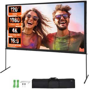 VEVOR Projector Screen with Stand, 120 inch 16:9 4K 1080 hd Outdoor Movie Screen with Stand, Wrinkle-Free Projection Screen with Bar Feet and Carry Bag,