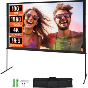 VEVOR Projector Screen with Stand, 100 inch 16:9 4K 1080 hd Outdoor Movie Screen with Stand, Wrinkle-Free Projection Screen with Bar Feet and Carry Bag,