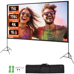 VEVOR Projector Screen with Stand, 150 inch 16:9 4K 1080 hd Outdoor Movie Screen with Stand, Wrinkle-Free Projection Screen with Tripods and Carry Bag, for