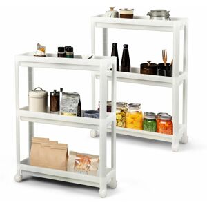 COSTWAY 2 Pcs 3 Tier Slim Storage Cart Detachable Kitchen Organizer Rolling Utility Cart