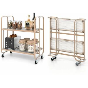 COSTWAY 2-Tier Mobile Serving Cart Foldable Storage Cart Trolley on Lockable Wheels