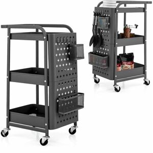 COSTWAY 3-Tier Rolling Cart Storage Trolley Organizer w/ diy Dual Pegboards 2 Baskets