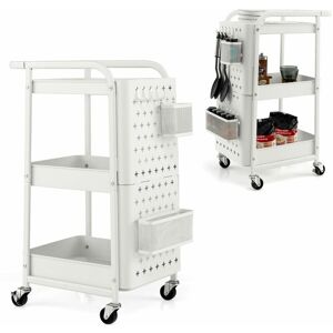 COSTWAY 3-Tier Rolling Cart Storage Trolley Organizer w/ diy Dual Pegboards 2 Baskets
