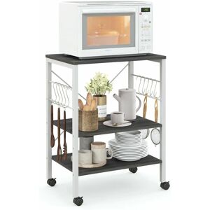 COSTWAY 3 Tier Rolling Serving Cart Mobile Utility Storage Trolley Organizer w/ 10 Hooks