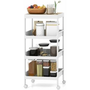 COSTWAY 4 Tier Utility Rolling Storage Cart Kitchen Organizer with Detachable Tray Top