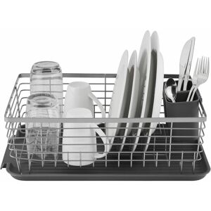 T847001 Compact Dish Rack with Removable Cutlery Drainer, Colour Coated Stainless Steel, Grey , 32 x 45 x 15 cm - Tower