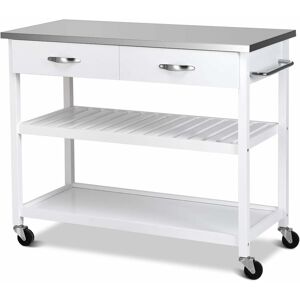 Costway - Kitchen Storage Trolley, 116x53x93cm Mobile Serving Cart with Stainless Steel Worktop and Towel Bar, Portable Storage Island on Wheels for