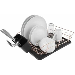 Tower - T81400RB Dish Rack with Tray and 2 Removable Cutlery Holders, Stainless Steel, Black and Rose Gold, Large