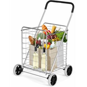 Costway - Folding Shopping Cart Portable Utility Grocery Versatile Rolling Cart 83L Basket