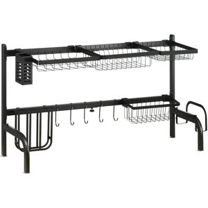 Homcom - Over The Sink Dish Drying Rack, 2 Tier Adjustable Dish Drainer Black - Black