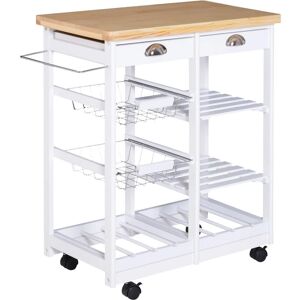 Homcom - Rolling Kitchen Island Trolley Serving Cart Drawer Shelves Basket - White