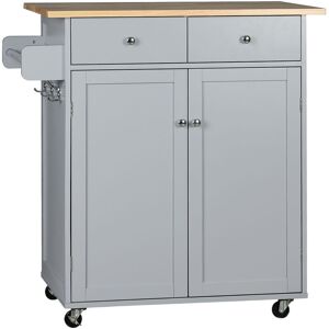 Homcom - Rolling Kitchen Island, Utility Serving Cart with Rubber Wood Top Grey - Grey