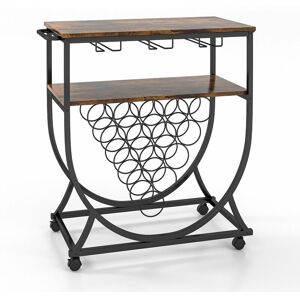 Costway - Industrial Bar Cart Wine Rack Serving Rolling Drink Trolley 2-Tier Open Shelves