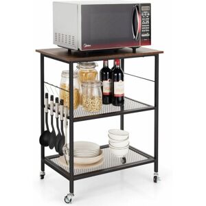 Costway - Kitchen Serving Rolling Carts 2 Mesh Shelve Storage Shelves Kitchen Island Cart