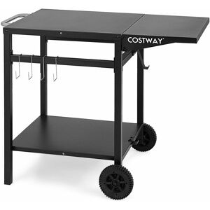 Costway - Movable Grill Dining Cart Double-Shelf Pizza Oven Serving Trolley Extended Side