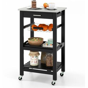 COSTWAY Rolling Kitchen Storage Trolley Cart Cupboard Island Stainless Steel Counter Top