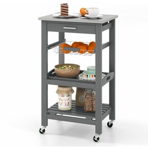 COSTWAY Rolling Kitchen Storage Trolley Cart Cupboard Island Stainless Steel Counter Top