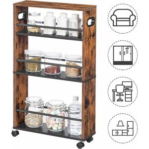 HOOBRO Slim Storage Trolley, Narrow Kitchen Cart, Slide Out Kitchen Trolley on Wheels, 4-tier Rolling Utility Cart with Handle, for Small Space, Bathroom,