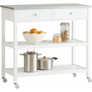 SoBuy Kitchen Storage Serving Trolley Cart with Stainless Steel Top FKW47-W+Free Kitchen Hanging Shelf FRG150-W