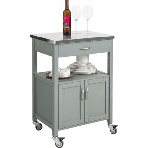 Kitchen Trolley Cart Storage Trolley Serving Trolley Kitchen Cabinet with Stainless Steel Worktop,FKW22-HG+Free Kitchen Hanging Shelf KCR03-N - Sobuy