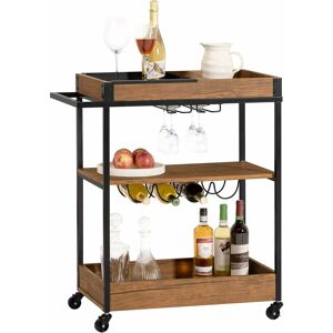 SoBuy 3 Tiers Kitchen Trolley Serving Trolley with Wine Rack and Removable Tray,SVW19-N+Free Kitchen Hanging Shelf KCR03-N