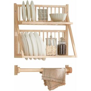 Wall Mounted Rubber Wood Kitchen Plate Rack, KCR11-N - Sobuy