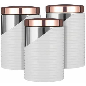 Linear T826001RW Set of 3 Canisters with Air Tight Lid and Polished Stainless Steel, White and Rose Gold, 11.6 x 11.6 x 17 cm - Tower