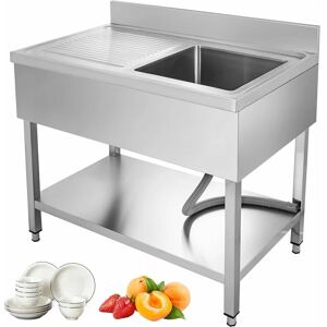 VEVOR Ktchen Sink with Left Hand Platform 39.5 inch Stainless Steel Utility Sink Professional Sink Single Bowl Sink Catering Sink Unit for Bar