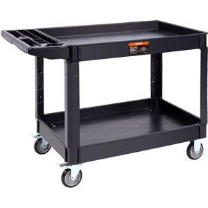 Vevor - Utility Service Cart, 2 Shelf 550LBS Heavy Duty Plastic Rolling Utility Cart with 360° Swivel Wheels (2 with Brakes), Large Lipped Shelf,