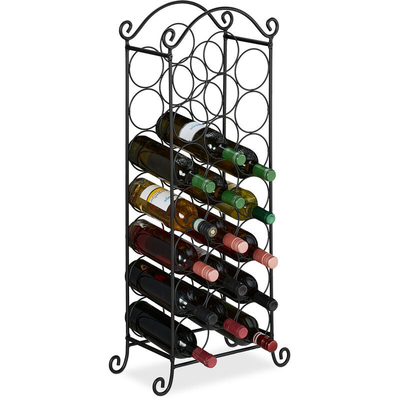 Wine Rack, Holds 21 Bottles, h x w x d: 88 x 33 x 20 cm, Iron, Black - Relaxdays