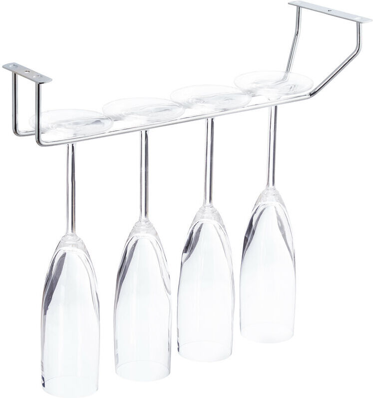 Wine Glass Holder For 4 Glasses, Stainless Steel Look, Stem Goblet Rack, Bar, Kitchen, Rail, 33.5 cm, Silver - Relaxdays