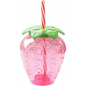 DENUOTOP 17 Oz Strawberry Shaped Kawaii Cup with Straw for Boba Tea, pp Cute Cups with Lid and Straw, Kawaii Tea Cup Bottle, Cute Drinking Cups Bottle for