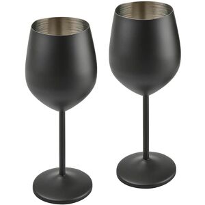 TRUESHOPPING 2 Modern Matt Black Shatterproof Stainless Steel Outdoor Wine Glasses Cocktails - Black