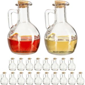 Oil & Vinegar Dispenser Set of 20, Glass Carafe with Cork, Kitchen Accessory, 180 ml each, Transparent - Relaxdays