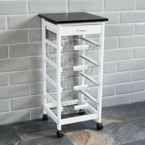 Home Discount - Kitchen Trolley Wooden Portable Cart Serving Trolley Cabinet, White, 4 Tier