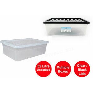 VISS 32 Litre Plastic Storage Box - Multi Packs - Underbed Storage- Strong - Free p&p