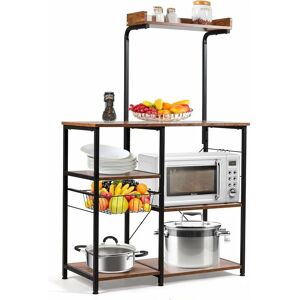 COSTWAY Kitchen Baker's Rack, Industrial Microwave Oven Stand with Wire Basket & S-Hooks, Freestanding Utility Storage Shelf Organiser for Spices Utensils