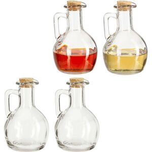 Oil & Vinegar Dispenser Set of 4, Glass Carafe with Cork, Kitchen Accessory, 180 ml each, Transparent - Relaxdays