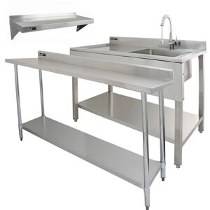 MONSTER SHOP 6ft Stainless Steel Catering Bench & 2 Wall Mounted Shelves