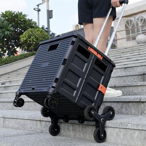 WARMIEHOMY Black 55L Collapsible Rolling Utility Crate with Magnetic Lid and 8 Wheels