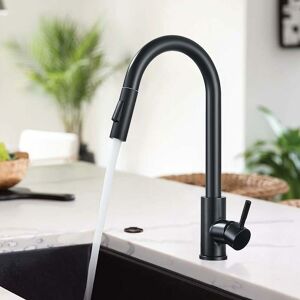 ZAMERY Black Kitchen Taps with Pull-Down Sprayer Single Handle Kitchen Tap, Modern Stainless Steel Kitchen Mixer Tap