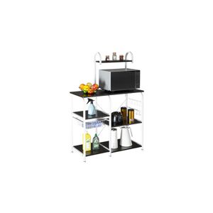 FAMIHOLLD Brown Color Kitchen Baker's Rack Utility Storage Shelf 35.5 Microwave Stand 4-Tier 3-Tier Shelf for Spice Rack Organizer Workstation with 10 Hooks