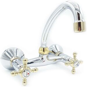 Herz - Chrome Gold f High Spout Kitchen Tap Wall Mount Cross Heads