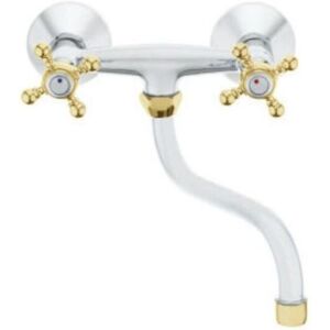 Herz - Chrome Gold s Spout Kitchen Tap Wall Mounted Cross Heads