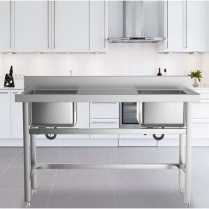 Livingandhome - Stainless Steel Double Side Kitchen Sink with Middle Platform