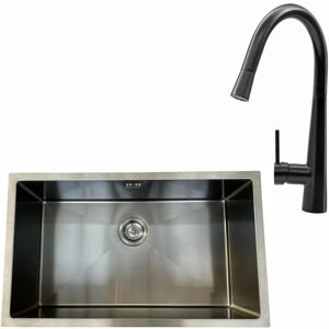 ENKI BST012, Stainless Steel Kitchen Sink and Solid Brass Matt Black Mixer Kitchen Tap with Pull Out Spray, Modern Kitchen Design, Kitchen Sink and Tap